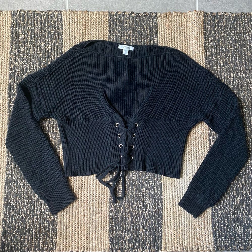 Renvy Lace Up Black Knit Sweater sz Small NWOT